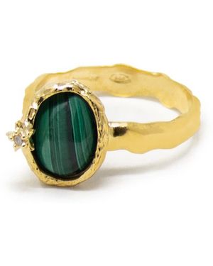 Vintouch Italy Ad Astra-Plated Malachite Ring - Yellow
