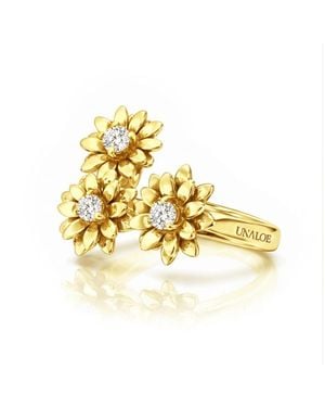 Unaloe Vermeil Flower Ring With Zirconia – Floral Statement Ring, Luxury Italian Artisan Jewellery For Womena - Metallic