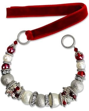 Bellus Domina Red & White Beaded Gala Bracelet - Multicolour