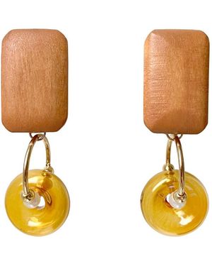 Paisie Geometric Pine Wood Earrings - Metallic