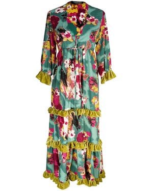 Jennafer Grace Fuchsia Fae Velvet Ruffle Maxi Dress - Blue