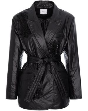 concept A trois Sculptural Noir Blazer With Tonal Floral Appliques - Black