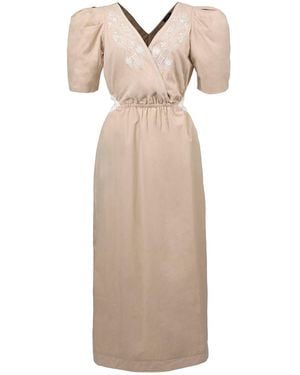 Smart and Joy Neutrals Cross-Effect Puffy Sleeves Dress - Natural