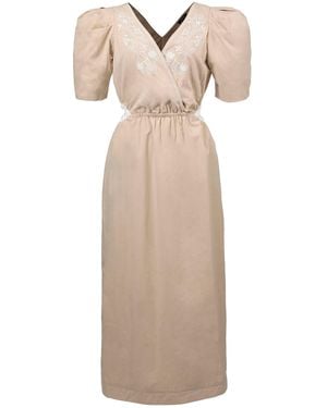 Smart and Joy Neutrals Cross-Effect Puffy Sleeves Dress - Natural