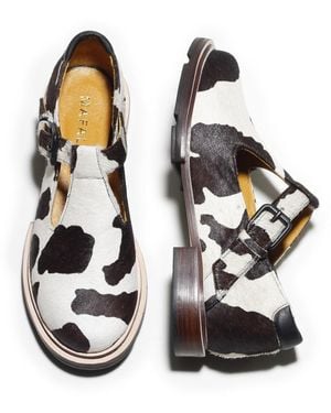 Mafalda Cow Print Leather Mary-Jane Flats - Black