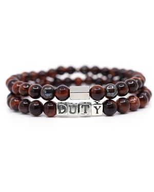 Shar Oke Tiger's Eye & Duty Word Beaded Bracelet Set - Brown