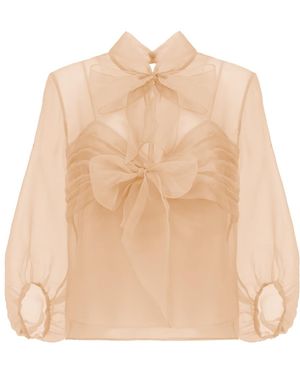 Georgette Neutrals Soft Peach Bow Top - Natural