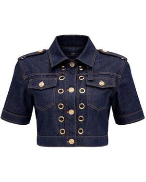 Maui X Lolita Aria Grommet Denim Cropped Shirt - Blue