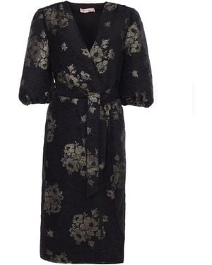 Traffic People Divine Madness Metallic Floral Duster Wrap Coat - Black
