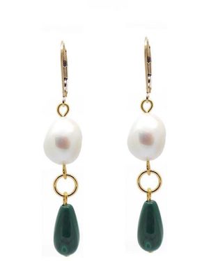 SALOME Penelope Malachite & Baroque Pearl Earrings - Metallic