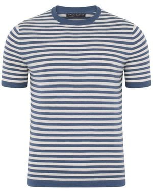 Paul James Knitwear Mens Ultra-fine Cotton Miguel Knitted Breton T-shirt - Blue