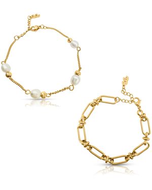 Evie Jewelry Off Court Pearl + Signal Chain Bracelet Bundle - Metallic