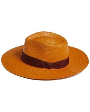 Dasmarca Hats Dasmarca Albert Wide Brim Summer Genuine Panama Straw Hat For - Amber - Brown