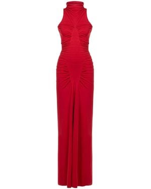 Nocturne Ruched High-Neck Maxi Dress - Red