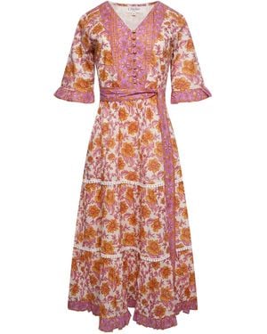 LAtelier London Noemi Floral Block Print Cotton Midi Dress - Pink