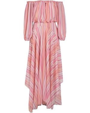 Rose & Nancy Lila Coral Metallic Stripe Asymetric Haxi Dress - Pink