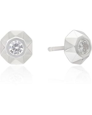 The Jewelz Faceted Octagon Solitaire Cz Stud Earrings - White