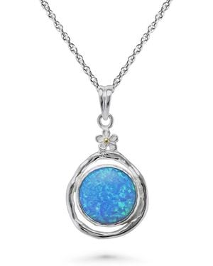 Isla Silver Handmade Sterling Fire Opal Pendant With Dainty Flower Detail - Blue