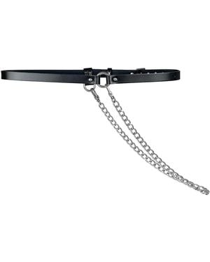 Haute Cuir Chained Skinny Leather Belt - Black