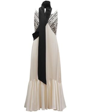 Julia Allert Neutrals Ivory Romantic Satin Ankle-Length Slip Dress With Neck Scarf - Natural