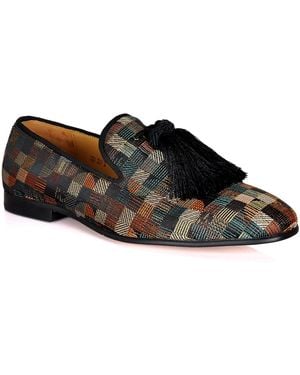 DAVID WEJ Alberto Square Embroidery Tassel Loafers - Black