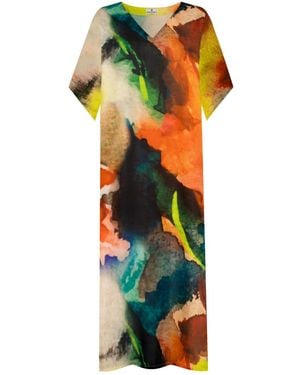 DHARA SHETH DUBAI Enigma Abstract Print Multicolor Long Kaftan Dress
