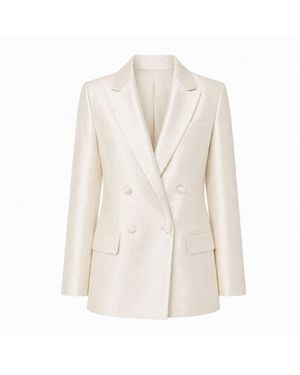 Gushka Ivory Silk Shantung Blazer Jacket - Natural