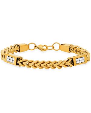 Steeltime Stainless Steel 18K Plated 8Mm Wheat Chain Bracelet With Cz Links 8.5 Inch - Metallic