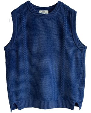 Zenzee Wool Cashmere Crew Neck Cable Knit Vest - Blue