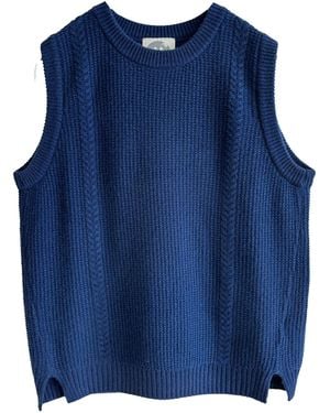 Zenzee Wool Cashmere Crew Neck Cable Knit Vest - Blue