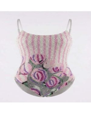 Labelfiora Garden Of Love Hand Beaded Swimsuit - Purple