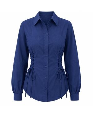 Exquise Arcene Fitted Waist Balloon Sleeve Shirt - Blue