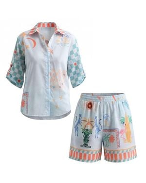Loveist Mağazasi Alegrino Statement Print Resort Shirt & Short Co-Ord Set - Blue