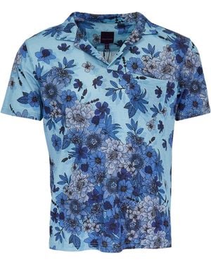 lords of harlech Bobby Valencia Floral Merino Jersey Collared Shirt - Blue