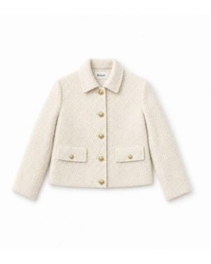 ROAV Neutrals Short Cream Wool Blend Bouclé Jacket - Natural