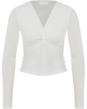 Maan Istanbul V-Neck Knot Detail Blouse - White