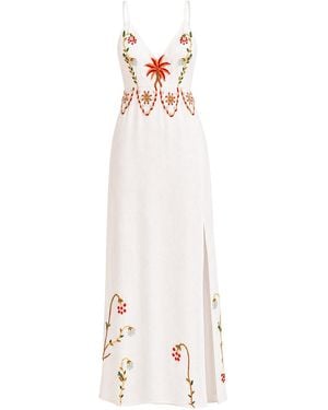 Laura Slings Beaded Beach Dress With Floral Flowers Embroidery And Embellished Details - White