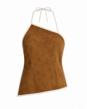 Luroq London Faux Suede Halter Top Tan - Brown