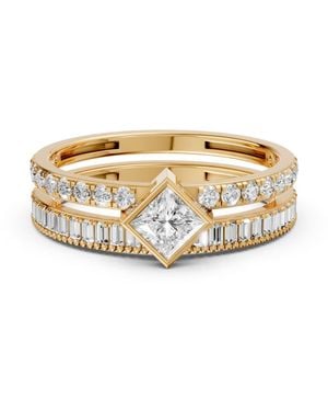 Aya Fine Jewelry Indra Princess & Baguette Cut Lab Grown Diamond Two Row Ring - Metallic