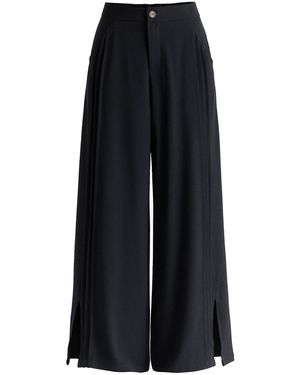 Paisie Wide Leg Trousers With Side Pleats And Split Hem - Black