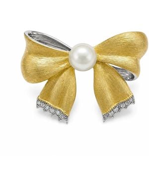 Angel Barocco Freshwater Pearl Bow Brooch - Yellow