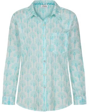 Luella Fashion Neutrals Biarritz Cotton Shirt Printed Pattern Aqua - Blue