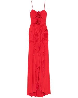 Nissa Floral-Appliqué Ruffled Maxi Dress - Red