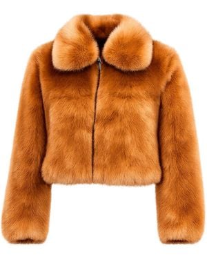 Tantra Spain Sl Neutrals Faux Fur Jacket With Collar And Zipper Closure - Orange