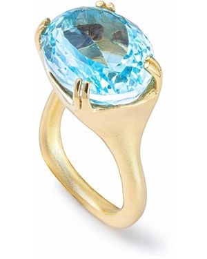 German Kabirski Erya Plated Ring With Natural Oval Cut Topaz - Blue