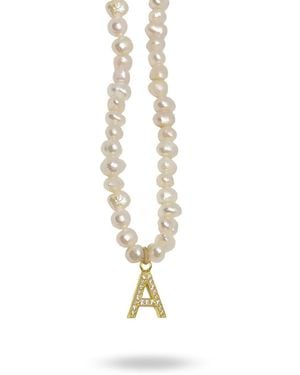 LINYA JEWELLERY Initial Pearl Personalized Necklace - Metallic