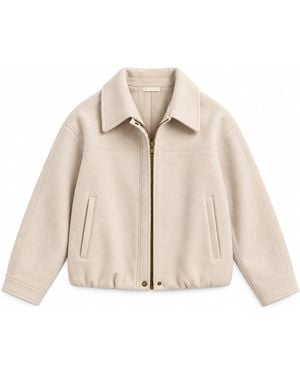 LAtelier London Neutrals Cream Textured Shearling-Style Jacket With Contrast Trim - Natural