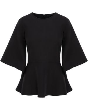 concept A trois Top With Peplum And Flared Sleeves - Black