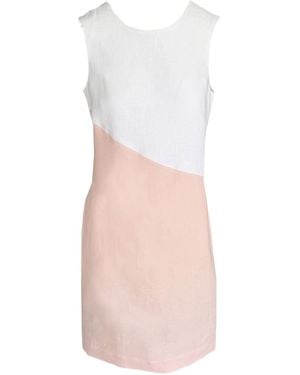 Haris Cotton Two Coloured Knee Length Linen Sleeveles Dress - White