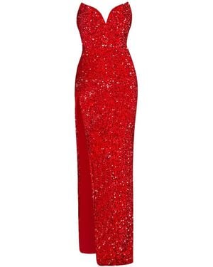 Moda Glam Dita Strapless Sequin Embellished Velvet Gown - Red